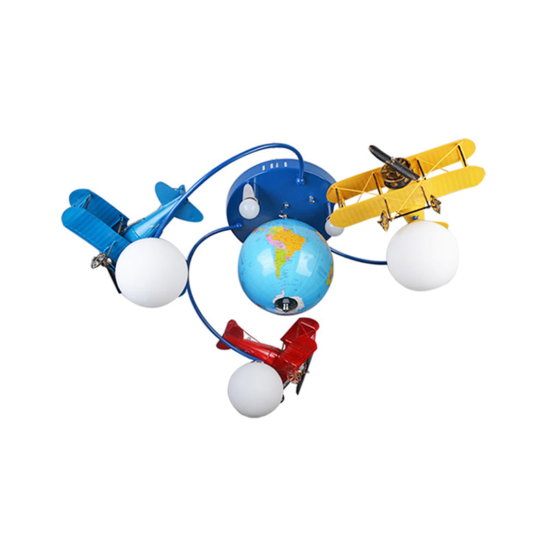 Blue Battle Plane Flush Mount Ceiling Light Cartoon Metal Ceiling Light Fixture for Kid Bedroom