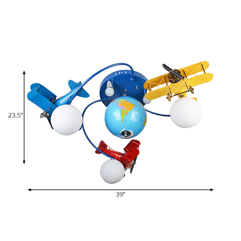 Blue Battle Plane Flush Mount Ceiling Light Cartoon Metal Ceiling Light Fixture for Kid Bedroom