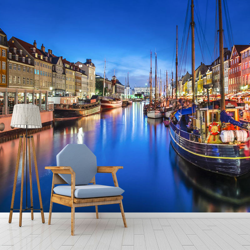 Boat on the Canal Mural Wallpaper Contemporary Water-Proof House Interior Wall Art, Made to Measure