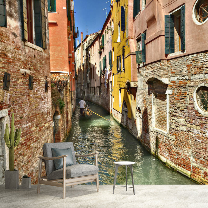 Waterproof Venice Floating City Mural Modern Non-Woven Wall Covering, Customized Size