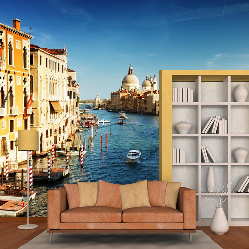 Waterproof Venice Floating City Mural Modern Non-Woven Wall Covering, Customized Size