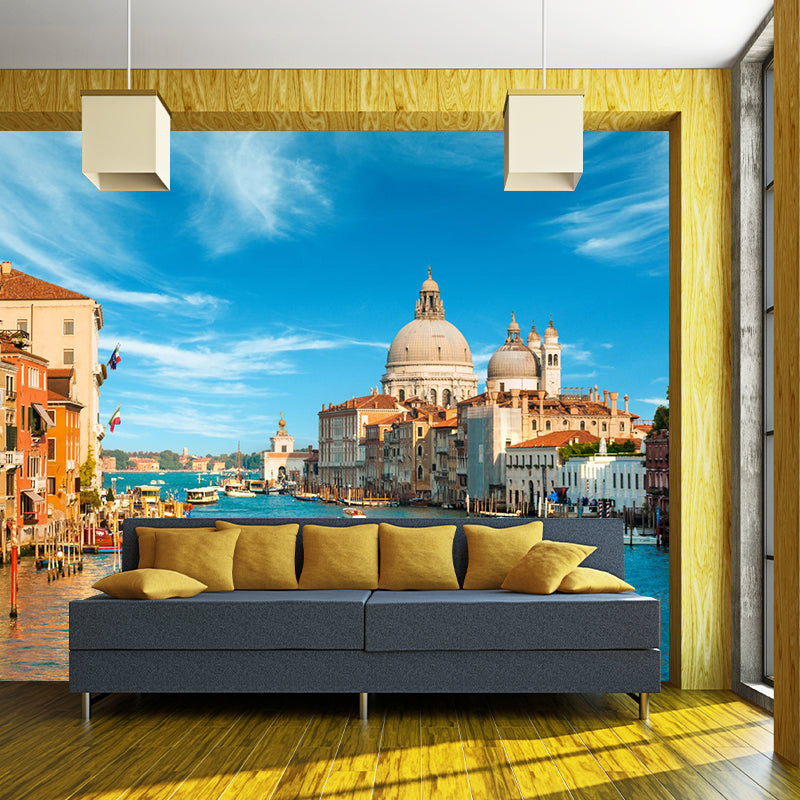 Waterproof Venice Floating City Mural Modern Non-Woven Wall Covering, Customized Size