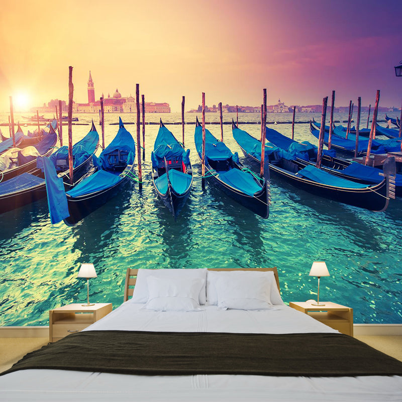 Grand Canal with Boats Mural Decal Pastel Modern Style Wall Decor for Living Room