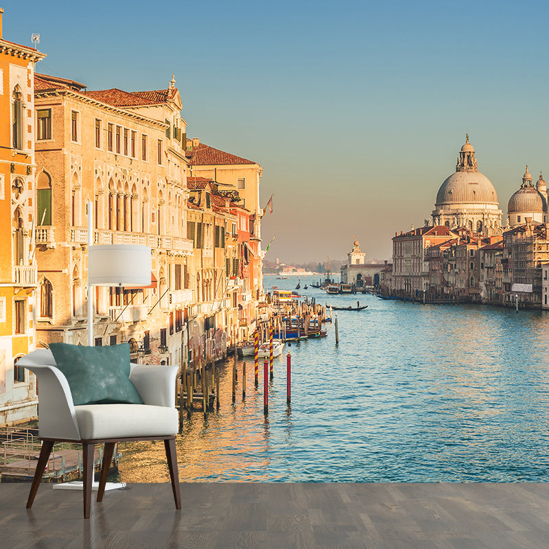 Grand Canal with Boats Mural Decal Pastel Modern Style Wall Decor for Living Room