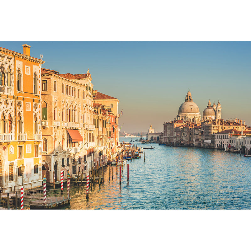 Grand Canal with Boats Mural Decal Pastel Modern Style Wall Decor for Living Room