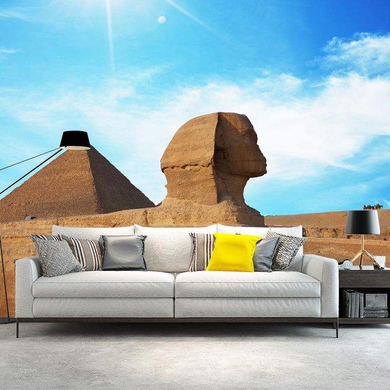 Contemporary Scenery Mural Wallpaper Natural Color Sun over the Pyramid Wall Covering