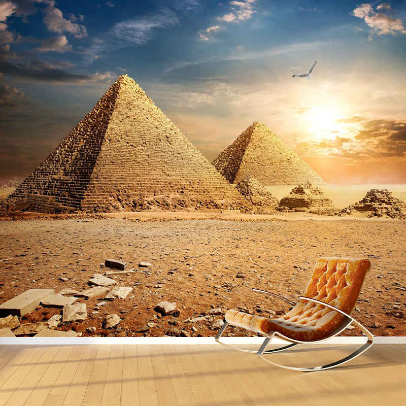 Contemporary Scenery Mural Wallpaper Natural Color Sun over the Pyramid Wall Covering