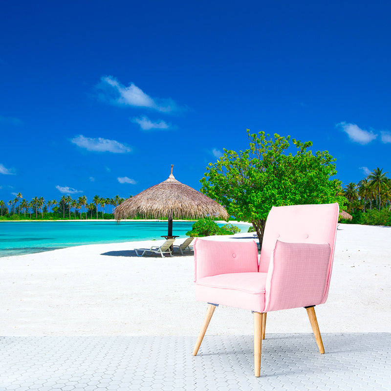 Beach with Palm Tree Mural Bright Tropical Wall Covering for Accent Wall, Custom Size