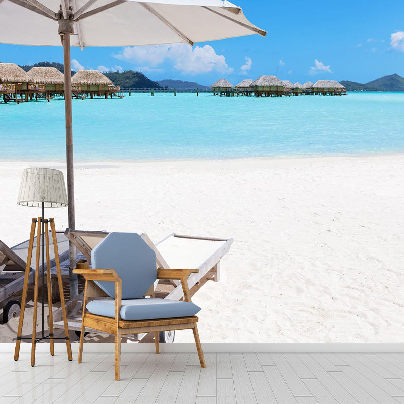 Stunning Beach Landscape Mural Wallpaper for Sitting Room, Soft Color, Custom Print