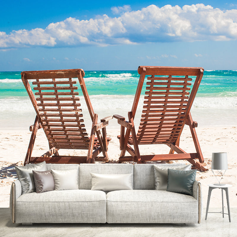 Large Beach Bench Wallpaper Mural Tropix Beautiful Seascape Wall Decor in Natural Color