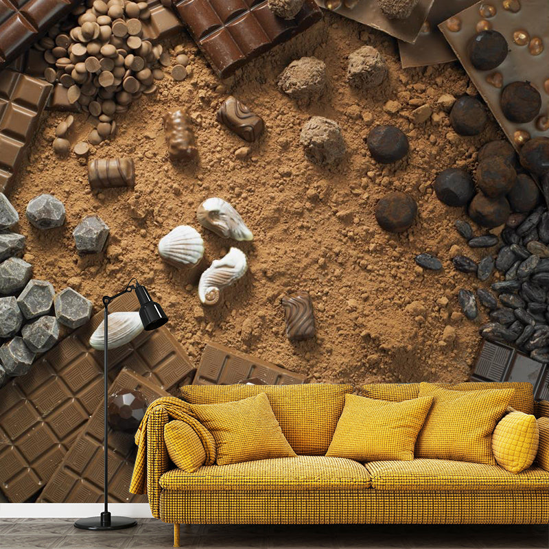 Light Color Chocolate Mural Stain Resistant Contemporary Dessert Shop Wall Covering
