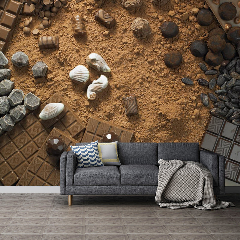 Light Color Chocolate Mural Stain Resistant Contemporary Dessert Shop Wall Covering