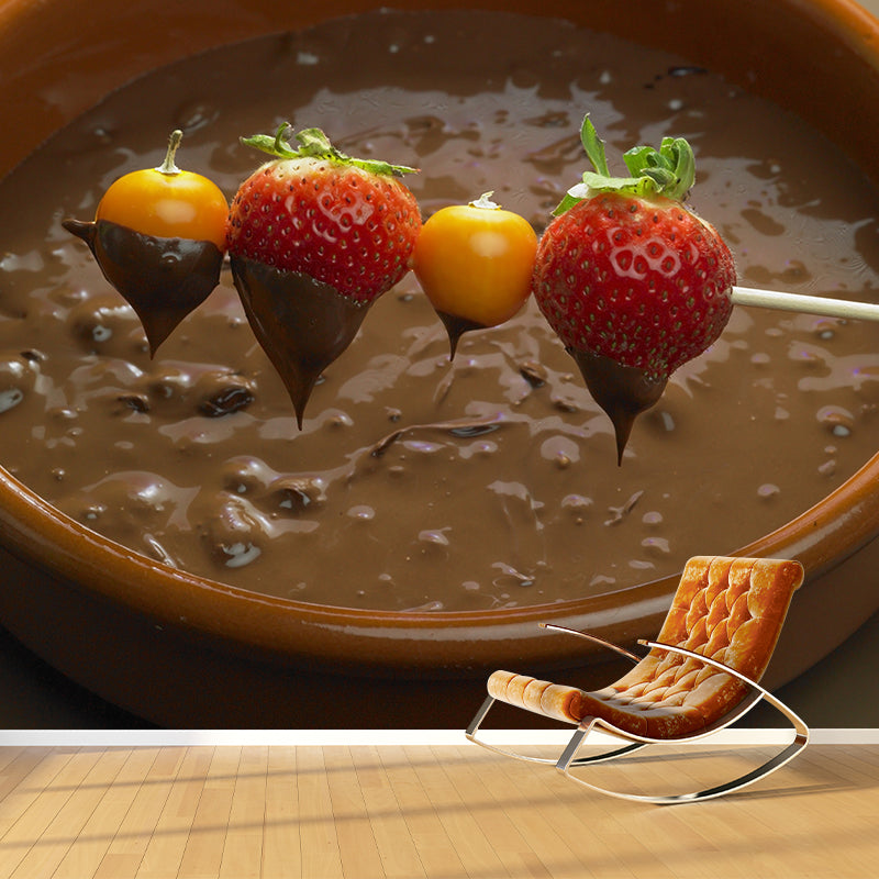 Light Color Chocolate Mural Stain Resistant Contemporary Dessert Shop Wall Covering