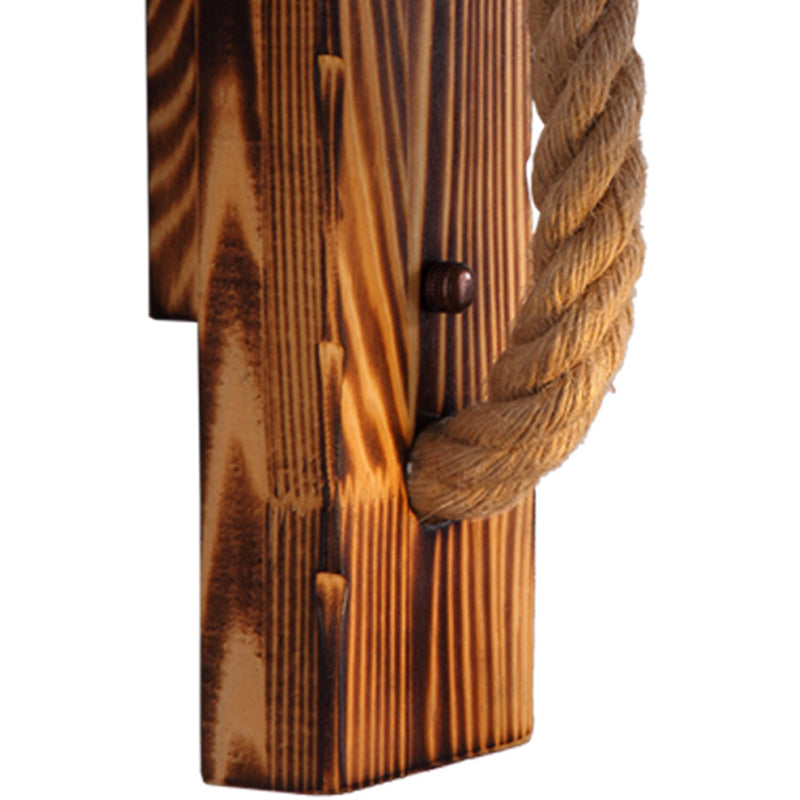 Illuminazione a parete in legno 1-bulba montata industriale marrone destro angolato corridoio kit di luce parete con corda