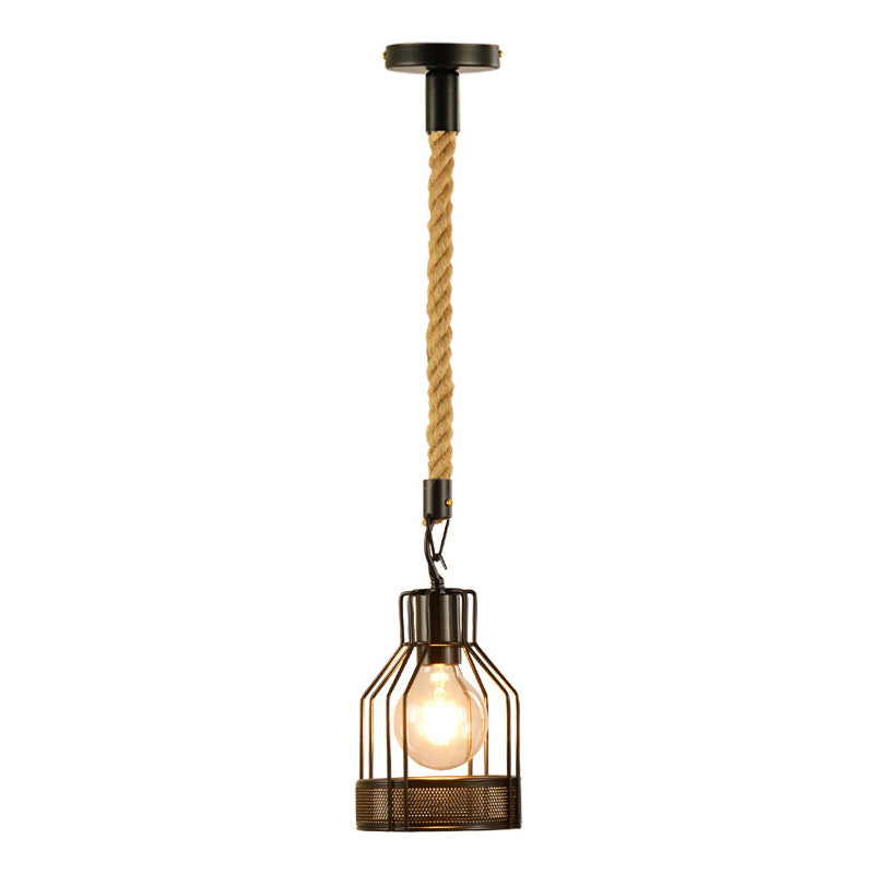 Black 1 Bulb Drop Pendant Factory Metal Bottle Cage Hanging Ceiling Light for Dining Room