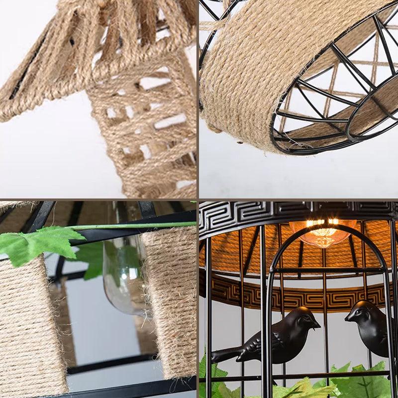 Birdcage metallo a sospensione Bernella agricola leggera 1 sala da pranzo a testa in corda per l'illuminazione in beige