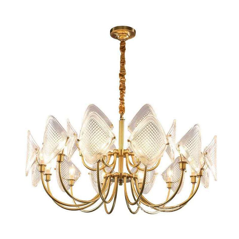 Rombus Sala de estar Candelier de vidrio de cuadrícula posmoderna 15/12/18 Bulbos de latón Suspension Luz de colgante