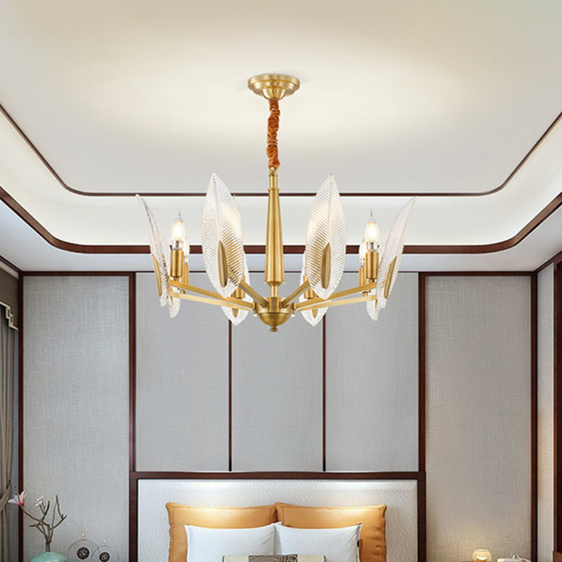 Luz de la sala de estar en forma de hoja Cristal posmoderno 6/8/18 Luces Lámpara colgante de latón