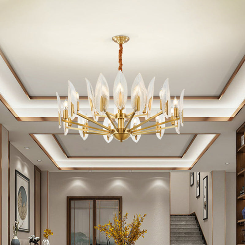 Luz de la sala de estar en forma de hoja Cristal posmoderno 6/8/18 Luces Lámpara colgante de latón