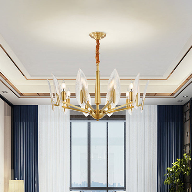 Luz de la sala de estar en forma de hoja Cristal posmoderno 6/8/18 Luces Lámpara colgante de latón