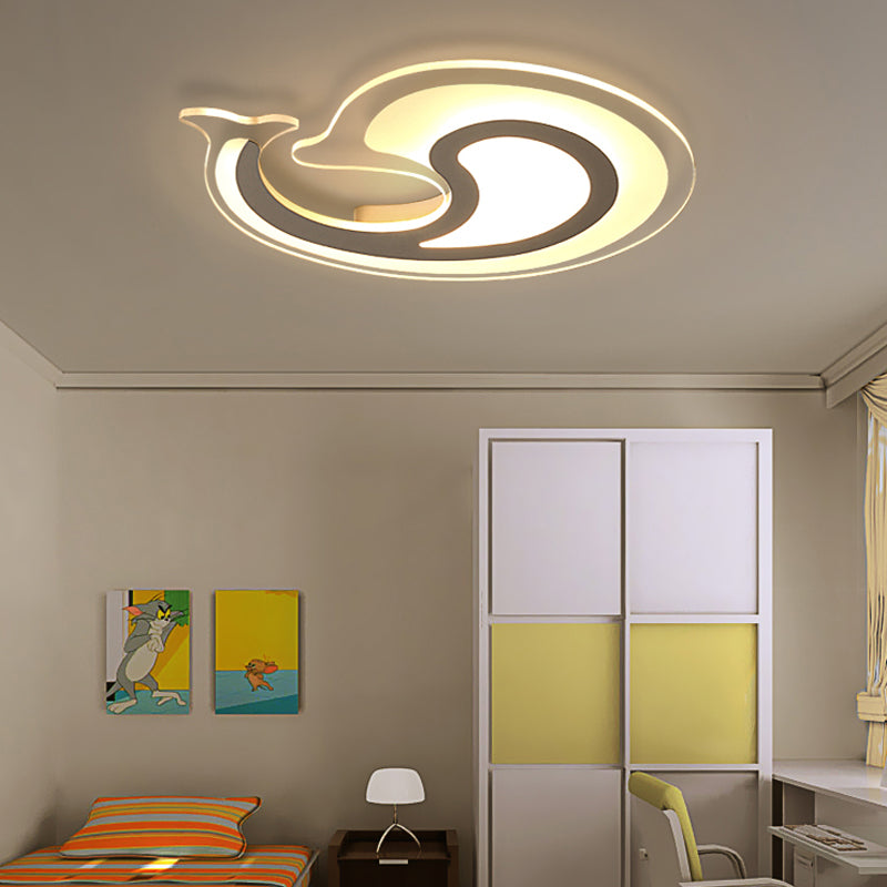 Acrylic Dolphin LED Ceiling Fixture Theme Park Bathroom Animal Flush Ceiling Light in White