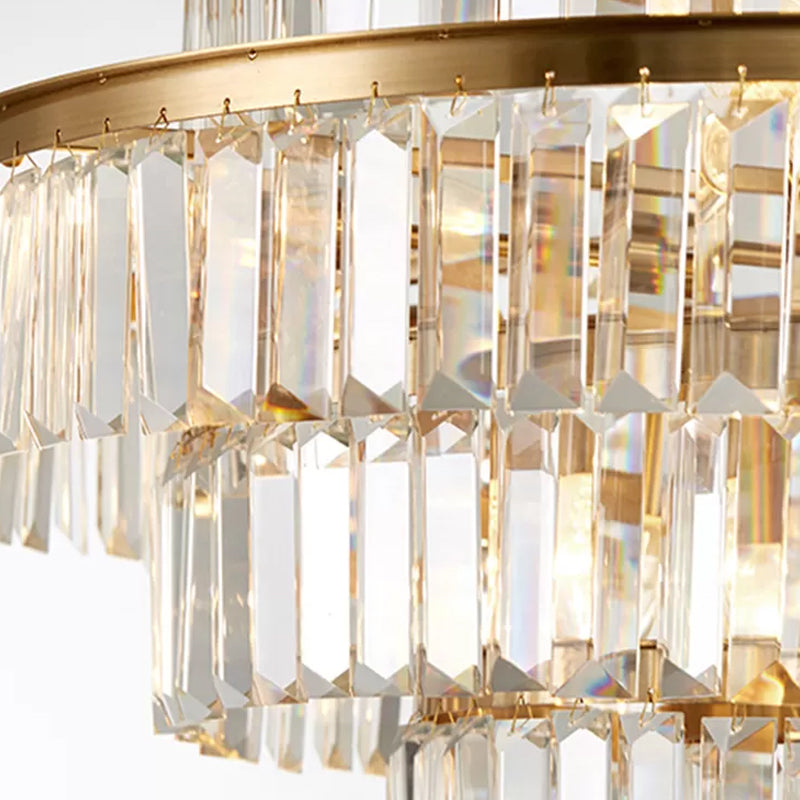 Prismatic Crystal Tiered Chandelier Modern Style 15-Bulb Dining Room Ceiling Hang Light in Gold