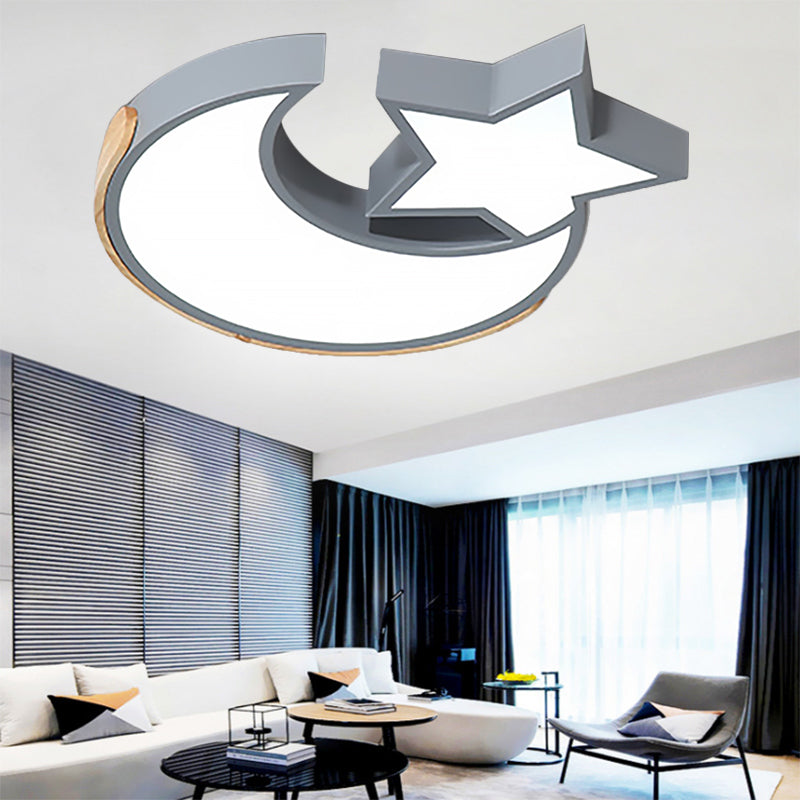 Macaron Étoile Lune Plafonnier Style Nordique En Métal LED Plafonnier en Gris/Bleu/Vert pour Chambre