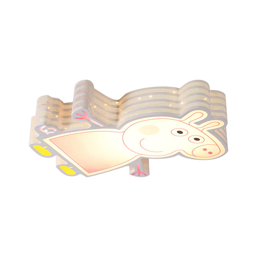 Kid Bedroom Pig Shape Flush Mount Ceiling Light Acrylic Cartoon White Ceiling Lamp