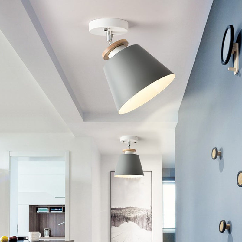 Simple Barrel Semi Flush Plafondlamp Metaal 1 Lichtgang Flexibele Semi Mount Verlichting