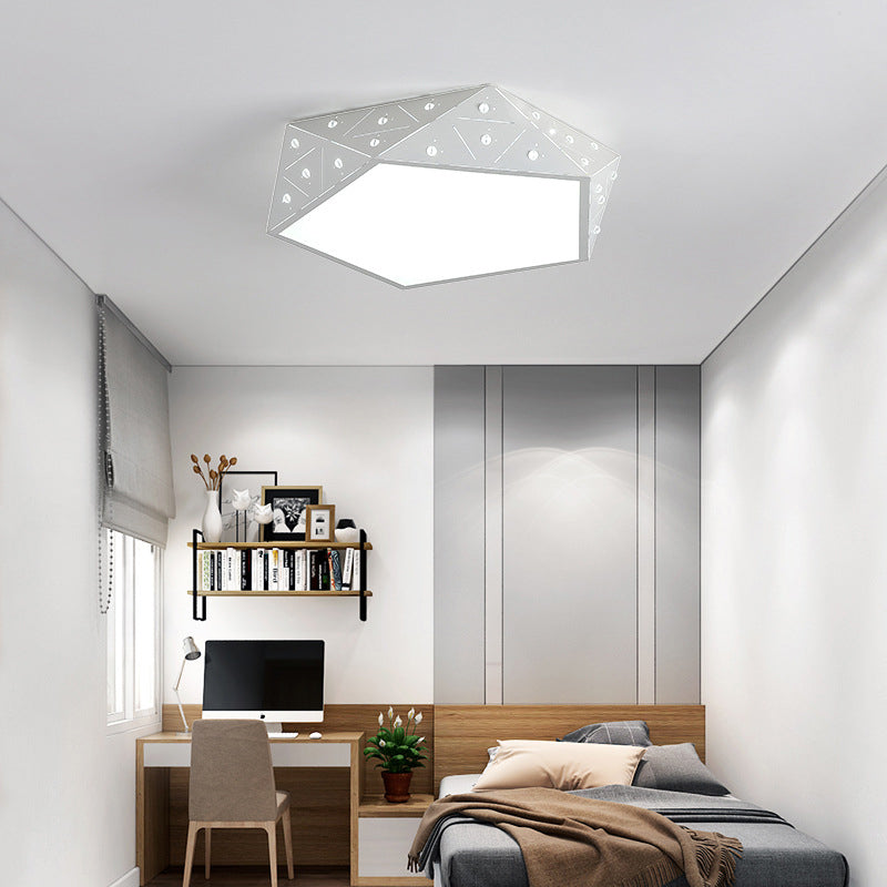 Macaron Pentagon Flush Mount Fixture Acrylic Living Room LED Ceiling Lighting with Hollow-out Design