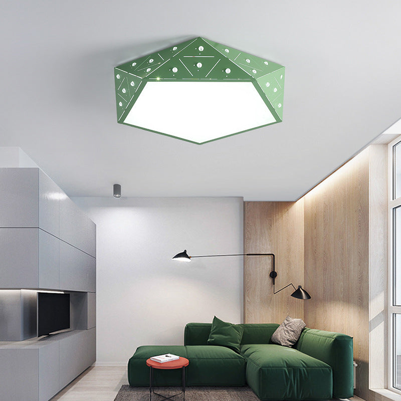 Macaron Pentagon Flush Mount Fixture Acrylic Living Room LED Ceiling Lighting with Hollow-out Design