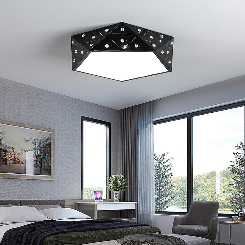 Macaron Pentagon Flush Mount Fixture Acrylic Living Room LED Ceiling Lighting with Hollow-out Design