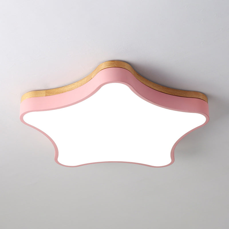 Star Girls Bedroom Flush Ceiling Light Acrylic LED Contemporary with Wood Backplate