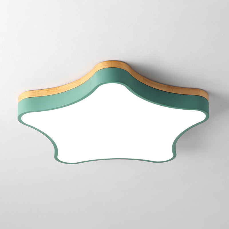 Star Girls Bedroom Flush Ceiling Light Acrylic LED Contemporary with Wood Backplate