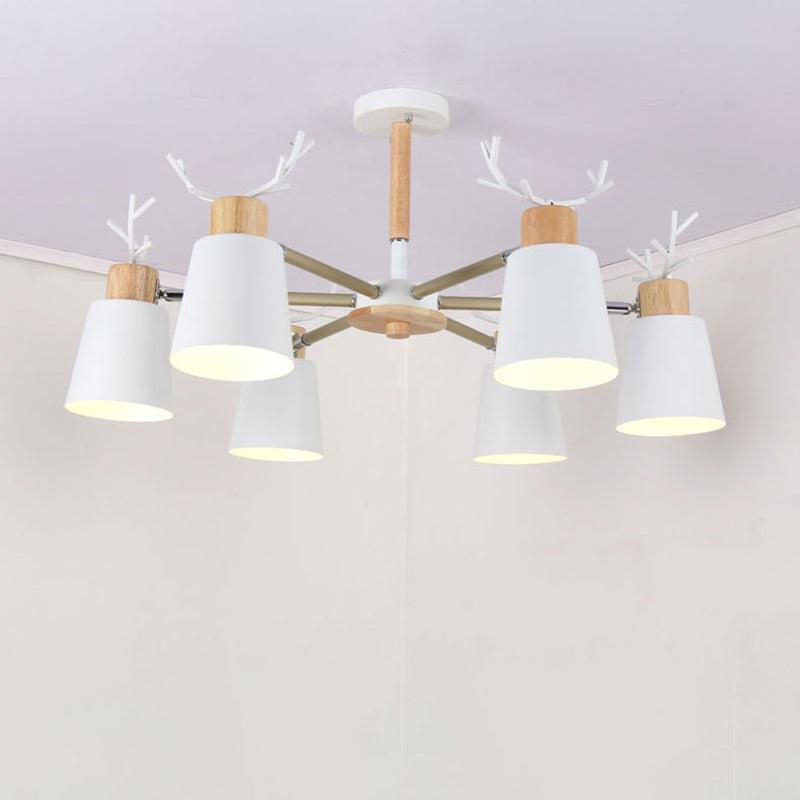 Nordic 6 Bulbs Antler Semi Flush Mount Cone Ceiling Light Fixture with Metal Shade