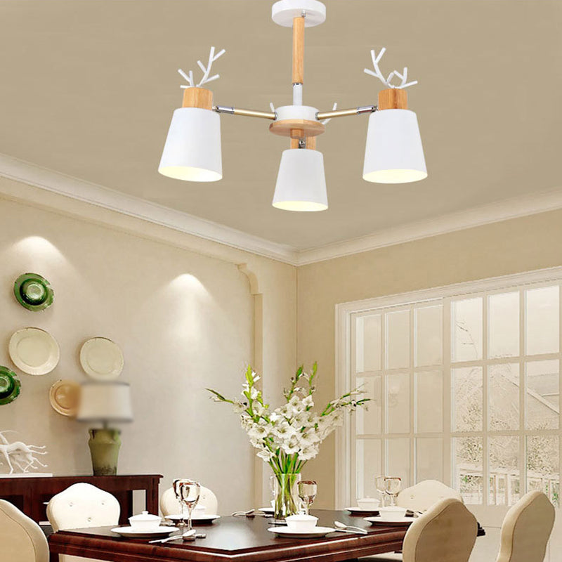 Nordic 6 Bulbs Antler Semi Flush Mount Cone Ceiling Light Fixture with Metal Shade