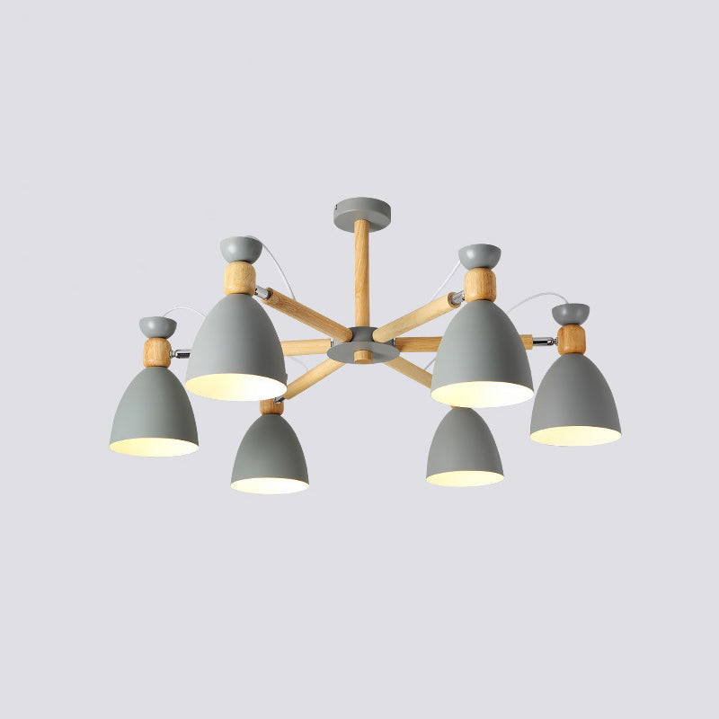 Metal Flared Semi-Flush Mount Contemporary Ceiling Light with Wood Arm for Living Room