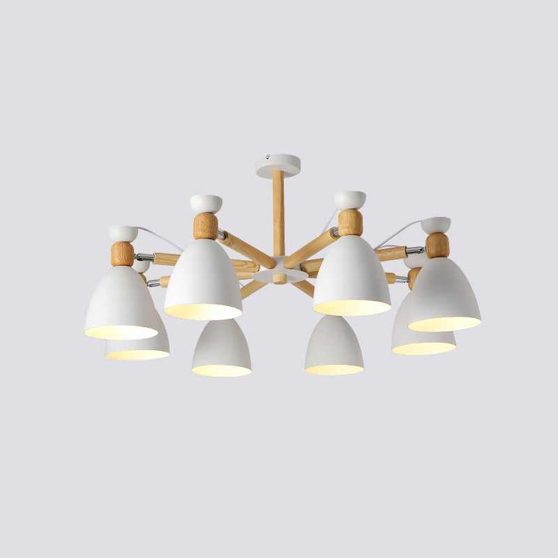 Metal Flared Semi-Flush Mount Contemporary Ceiling Light with Wood Arm for Living Room