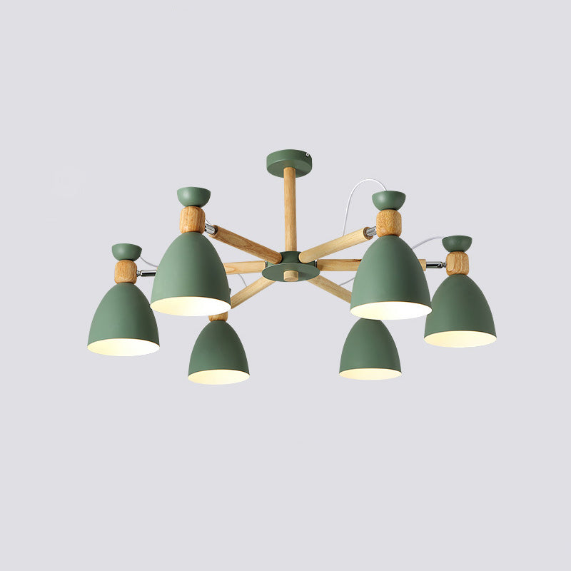 Metal Flared Semi-Flush Mount Contemporary Ceiling Light with Wood Arm for Living Room