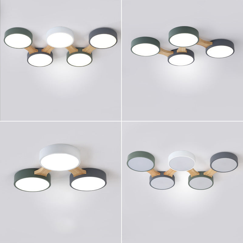 Drum-inbouwplafondlamp Minimaal acryl LED-inbouwarmatuur met houten arm