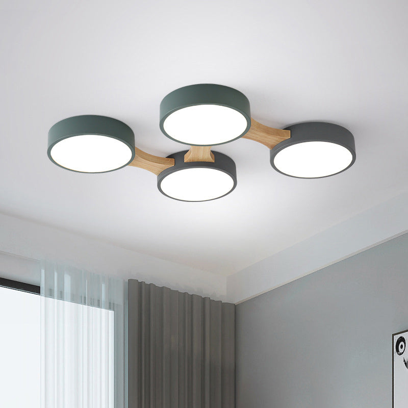 Drum-inbouwplafondlamp Minimaal acryl LED-inbouwarmatuur met houten arm