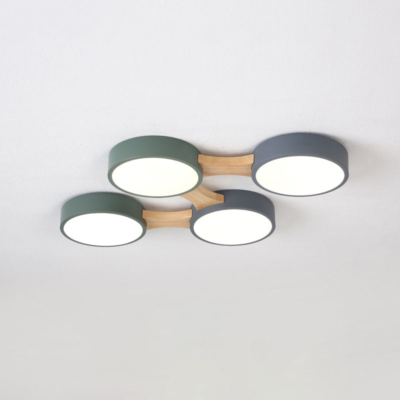 Drum-inbouwplafondlamp Minimaal acryl LED-inbouwarmatuur met houten arm