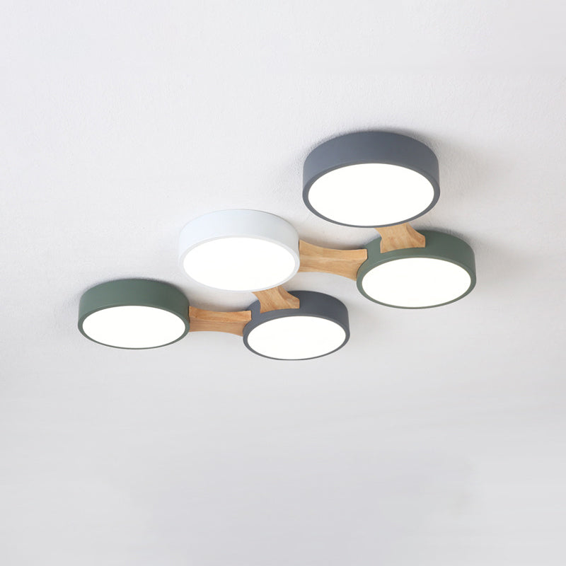 Lámpara de techo empotrada en tambor, accesorio minimalista de acrílico LED para montaje empotrado con brazo de madera