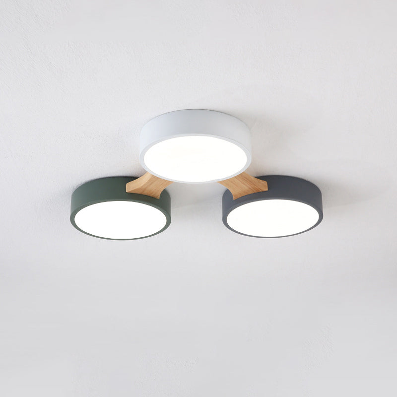 Drum-inbouwplafondlamp Minimaal acryl LED-inbouwarmatuur met houten arm