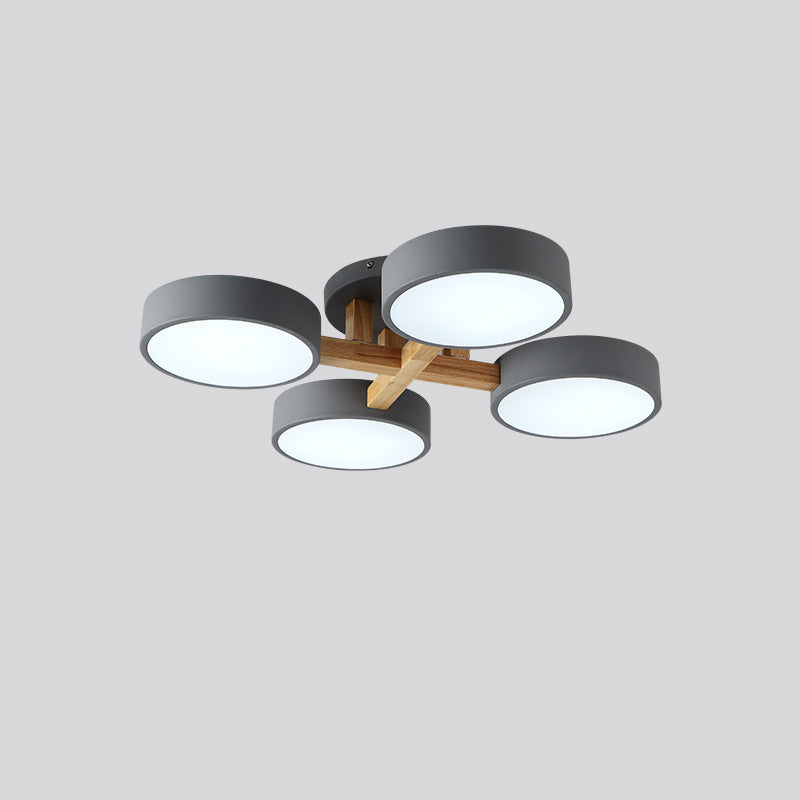 Lámpara de techo minimalista de acrílico con iluminación semimontaje redonda para sala de estar con brazo de madera