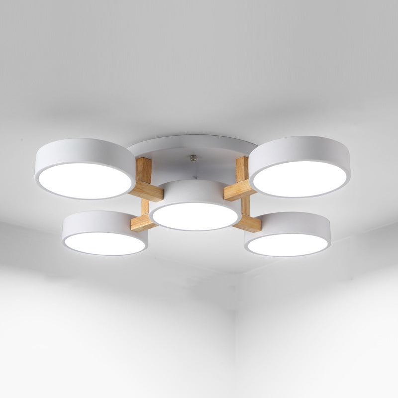 Lámpara de techo minimalista de acrílico con iluminación semimontaje redonda para sala de estar con brazo de madera