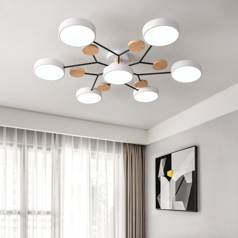 Sputnik Metal Semi-Flush Mount Simple 7 Heads Ceiling Fixture with Drum Acrylic Shade