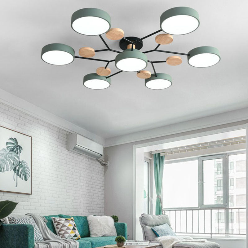 Sputnik Metal Semi-Flush Mount Simple 7 Heads Ceiling Fixture with Drum Acrylic Shade