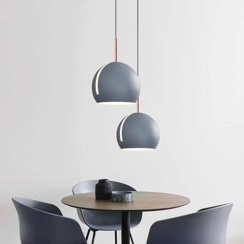1-Head Dining Room Pendant Light Kit Minimalist Hanging Lamp with Slit Globe Metal Shade