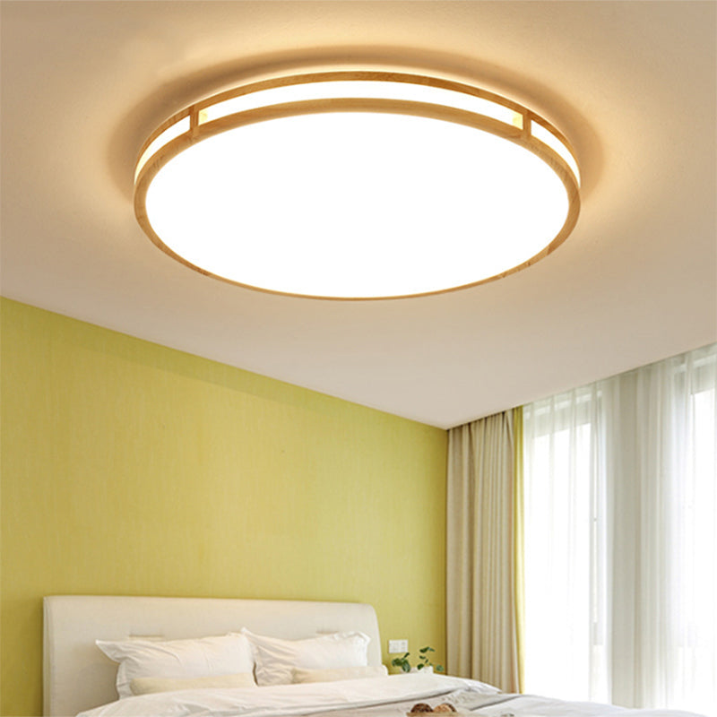 16"/19.5" Wide Round Ceiling Lamp Acrylic Simple Style Flush Ceiling Light in Wood for Dining Room